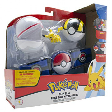 Bandai - Pokémon - 1 ceinture Clip 'N' Go + 2 Poké Ball et 1 figurine 5 cm Pokémon - Accessoire pour se déguiser en Dresseur...