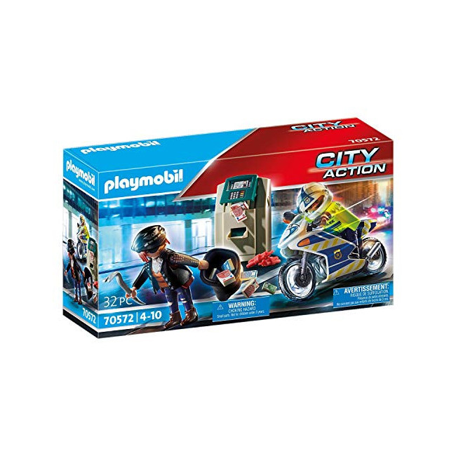Playmobil Police Policier avec Moto et Voleur 70572