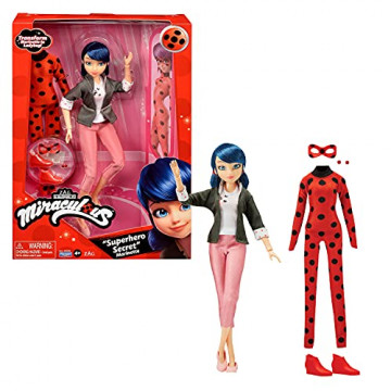 Bandai - Miraculous - Poupée et ses deux tenues - Ladybug et Marinette - Poupée mannequin articulée 26 cm et ses deux tenues...