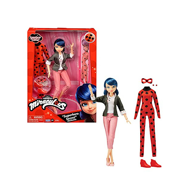 Bandai - Miraculous - Poupée et ses deux tenues - Ladybug et Marinette - Poupée mannequin articulée 26 cm et ses deux tenues...