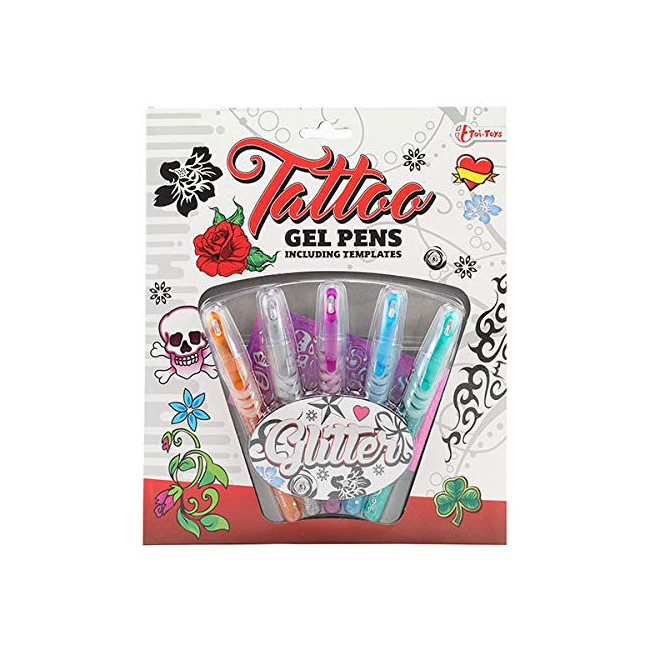 Toi-Toys- Tatouage Stylos de Gel 5 Pièces-sur Carte, 45622A, Multicolore, 5 Unité (Lot de 1)