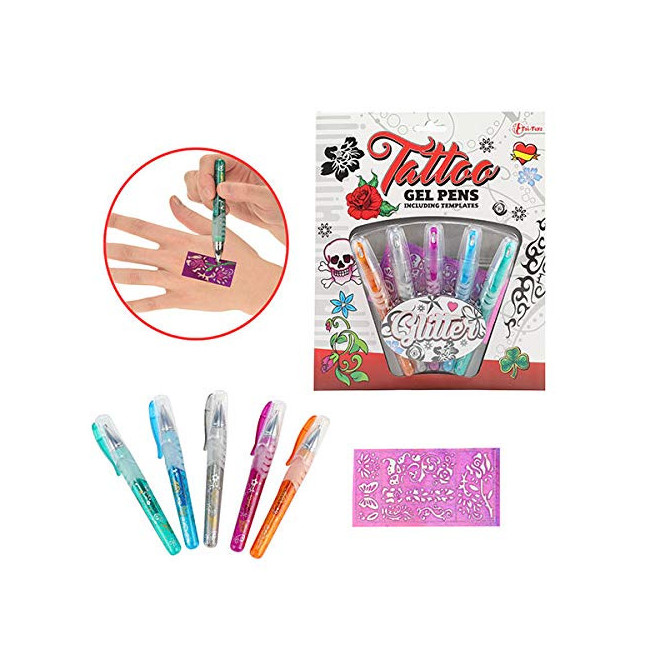 Toi-Toys- Tatouage Stylos de Gel 5 Pièces-sur Carte, 45622A, Multicolore, 5 Unité (Lot de 1)