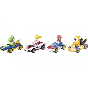 Hot Wheels Mario Kart coffret 4 mini-véhicules Yoshi, Peach, Mario et Maskass échelle 1:64, inspiré par les voitures du jeu,...