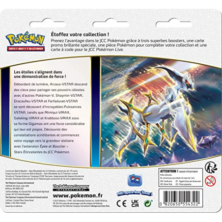 Pokemon Pack 3 boosters Epée et Bouclier-Stars Etincelantes (EB09)|Cartes à Collectionner | Age : 6+ | 1 Joueur +,...