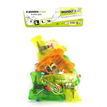 WDK Partner - A1300981 - Jeu de Plein Air - Set 6 Pistolets Eau 1 Jet - 10 cm