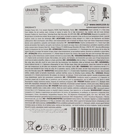 Energizer LR44/A76 Piles Alcalines, 1.5V, Lot de 4