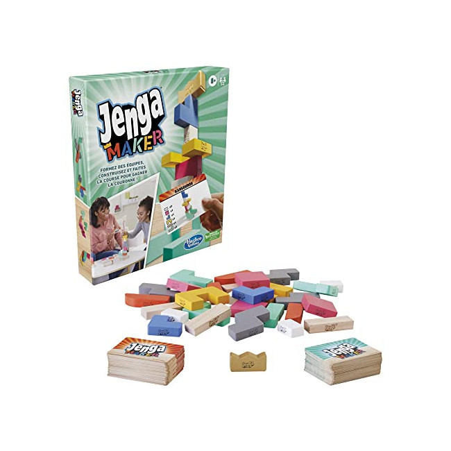 Hasbro Gaming Jenga Maker, Tour d'empilage avec Blocs en Bois Massif véritable, Jeu pour Enfants, à partir de 8 Ans,