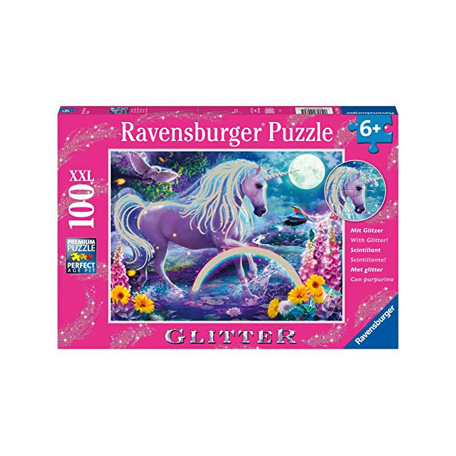 Ravensburger- Puzzle 100 pièces XXL-Licorne Scintillante (Collection Paillettes) Enfant, 4005556129805