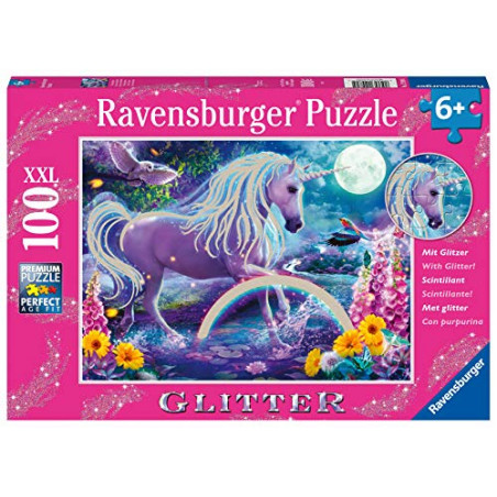 Ravensburger- Puzzle 100 pièces XXL-Licorne Scintillante (Collection Paillettes) Enfant, 4005556129805