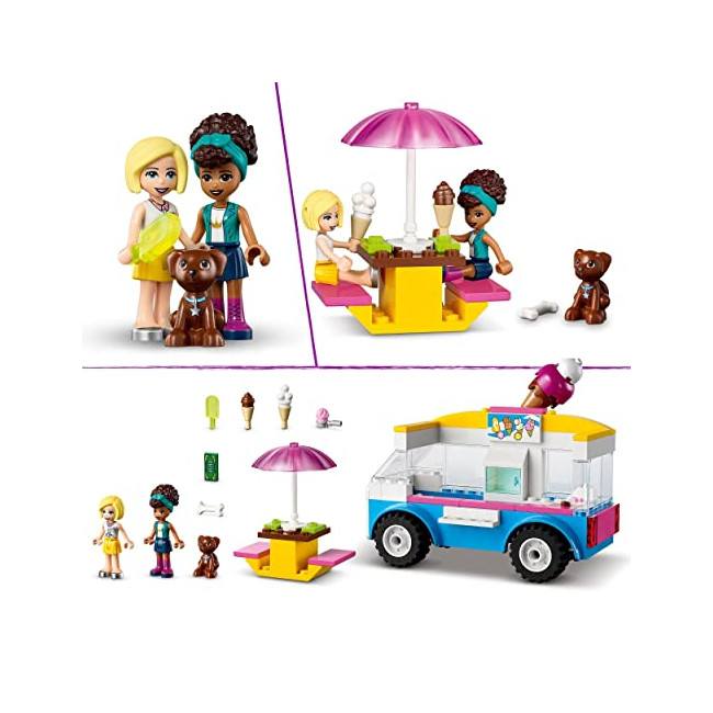 Lego 41715 Friends Le Camion de Glaces, Jouet à Construire avec Figurines Chien, Véhicule et Mini-Poupées Dash et