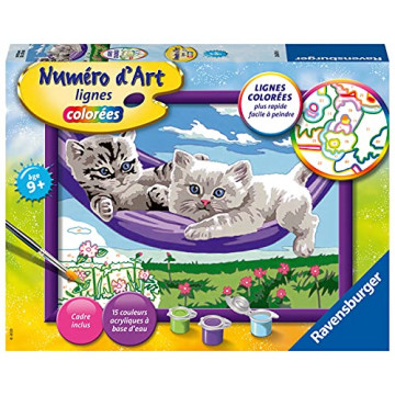 Ravensburger – Numéro d’Art moyen format – Chatons dans le hamac – Loisir créatif – Kit de peinture par numéros –