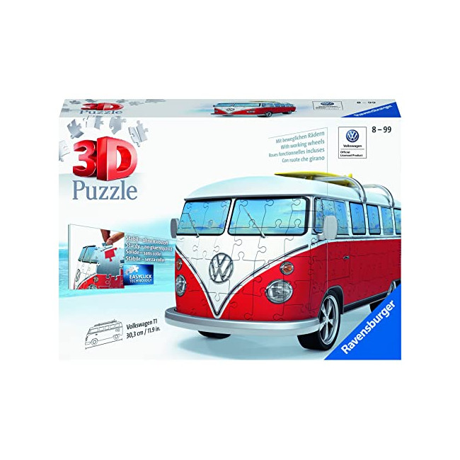 Ravensburger - Puzzle 3D Véhicules - Combi T1 Volkswagen - A partir de 8 ans - 108 pièces numérotées à assembler sans