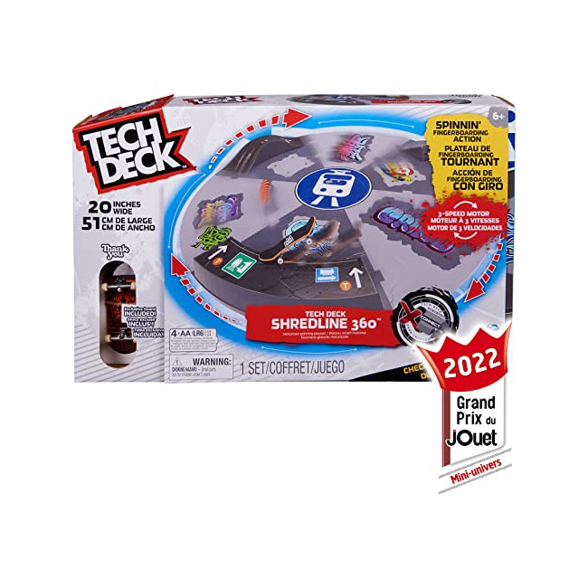 Tech Deck Finger Skate Rampe MOTORISEE SHREDLINE 360° - Rampe Motorisée Rotative - 50 Cm De Diamètre - avec Autocollants