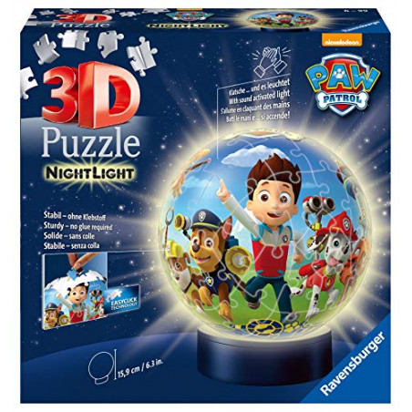 Ravensburger - Puzzle 3D Ball illuminé - Pat'Patrouille - A partir de 6 ans - 72 pièces numérotées à assembler sans
