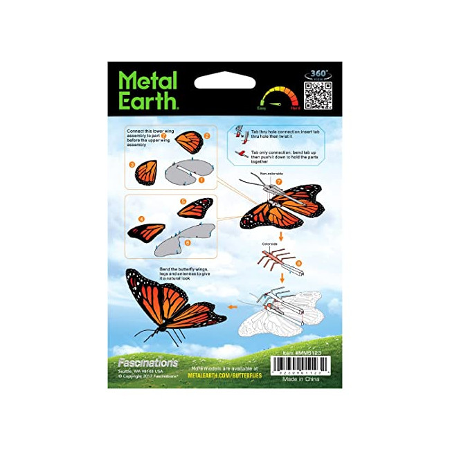 Metal Earth-MMS123 Maquette Papillon monarque, MMS123, Multicolore, único