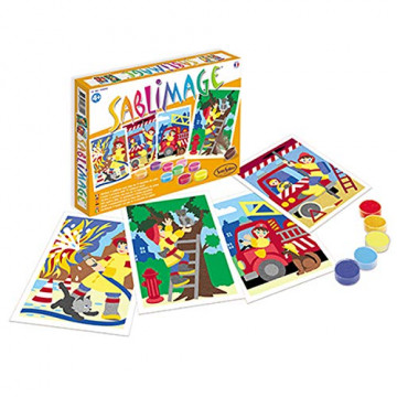 SentoSphère - SABLIMAGE - POMPIERS - 8802 - Kit Loisir Créatif - Réaliser 4 tableaux avec 15 tonalités de sable - A