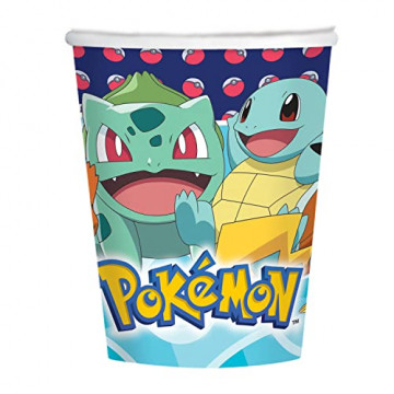 amscan 9904822-66 Lot de 8 gobelets Pokemon Volume de Remplissage 250 ML Papier Carton, Tasse de fête, Vaisselle