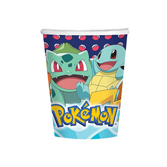 amscan 9904822-66 Lot de 8 gobelets Pokemon Volume de Remplissage 250 ML Papier Carton, Tasse de fête, Vaisselle
