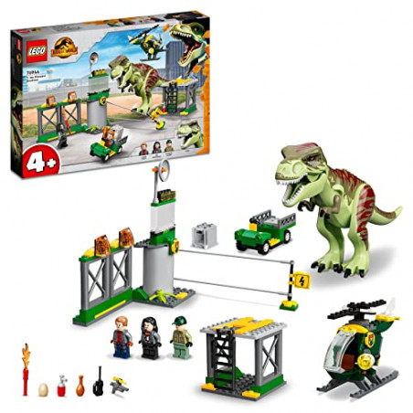 Lego 76944 Jurassic World L'Évasion du T. Rex, Figurines Dinosaure, Jouet de Voiture, Hélicoptère et Aéroport, Dino,