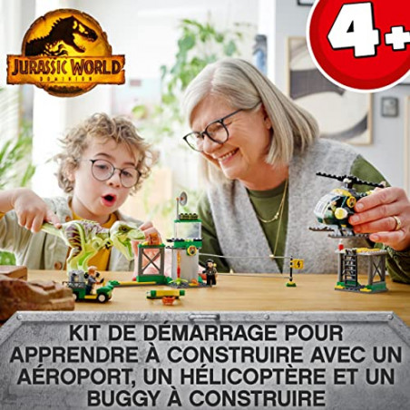 Lego 76944 Jurassic World L'Évasion du T. Rex, Figurines Dinosaure, Jouet de Voiture, Hélicoptère et Aéroport, Dino,