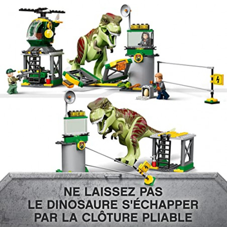 Lego 76944 Jurassic World L'Évasion du T. Rex, Figurines Dinosaure, Jouet de Voiture, Hélicoptère et Aéroport, Dino,