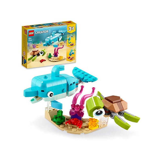 LEGO 31128 Creator Le Dauphin Et La Tortue, Set de Figurines de Jouets d'animaux Marins pour Filles et Garçons de 6 Ans