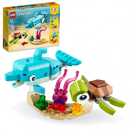 LEGO 31128 Creator Le Dauphin Et La Tortue, Set de Figurines de Jouets d'animaux Marins pour Filles et Garçons de 6 Ans