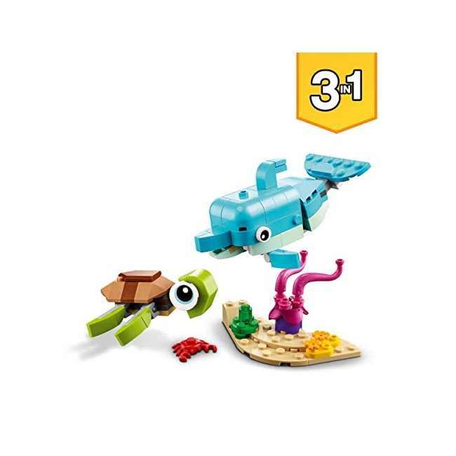 LEGO 31128 Creator Le Dauphin Et La Tortue, Set de Figurines de Jouets d'animaux Marins pour Filles et Garçons de 6 Ans