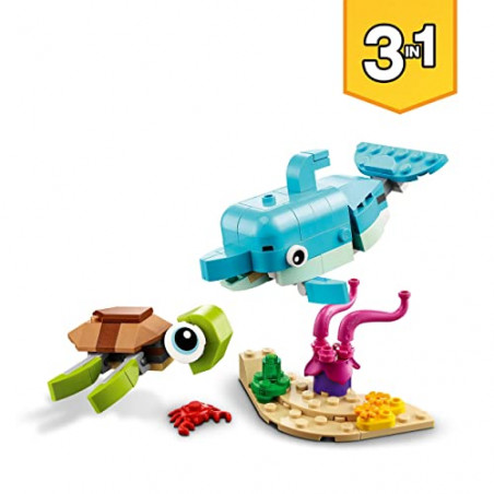 LEGO 31128 Creator Le Dauphin Et La Tortue, Set de Figurines de Jouets d'animaux Marins pour Filles et Garçons de 6 Ans