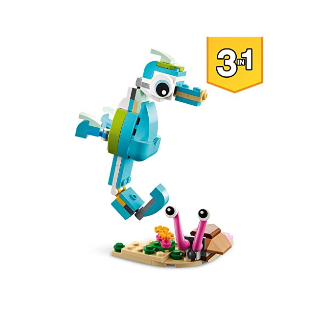 LEGO 31128 Creator Le Dauphin Et La Tortue, Set de Figurines de Jouets d'animaux Marins pour Filles et Garçons de 6 Ans