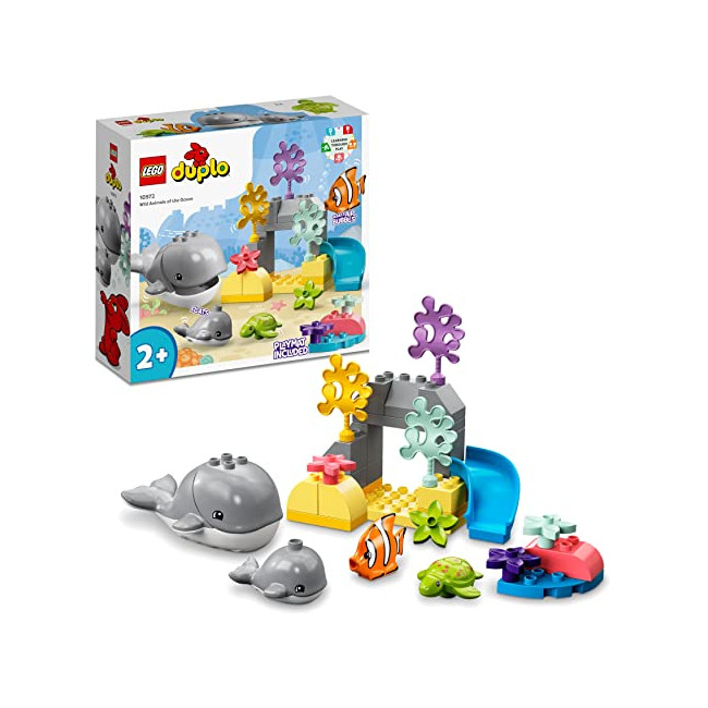 LEGO 10972 Duplo Animaux Sauvages de l’Océan, Jouet sous Les Mers pour Enfants de 2 Ans, 2 Figurines de Baleines, Tortue