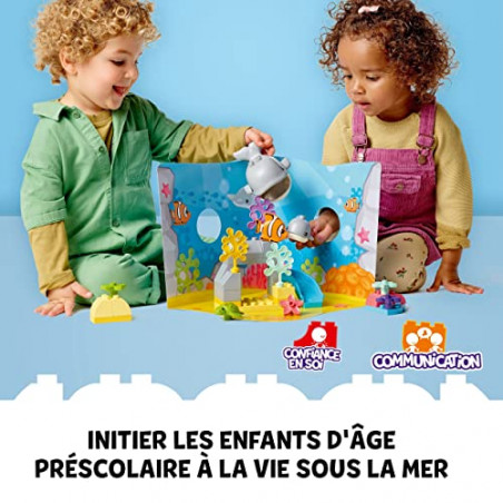 LEGO 10972 Duplo Animaux Sauvages de l’Océan, Jouet sous Les Mers pour Enfants de 2 Ans, 2 Figurines de Baleines, Tortue