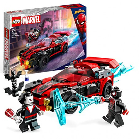 LEGO 76244 Marvel Miles Morales vs. Morbius, Jouet de Construction Spider-Man, avec Voiture de Course, Spidey et Ses