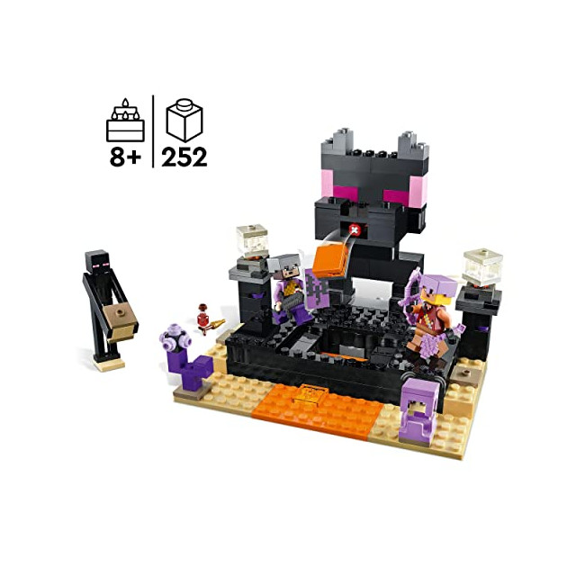 LEGO 21242 Minecraft L’Arène de l’End, Jouet de Combat avec Lave, Figurine Dragon de l'Ender et Enderman, Joueur Contre