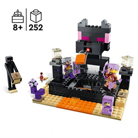 LEGO 21242 Minecraft L’Arène de l’End, Jouet de Combat avec Lave, Figurine Dragon de l'Ender et Enderman, Joueur Contre