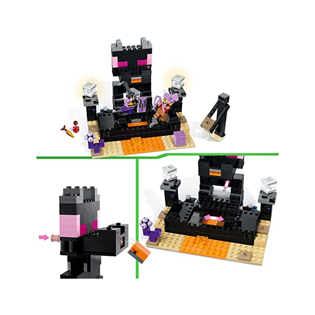 LEGO 21242 Minecraft L’Arène de l’End, Jouet de Combat avec Lave, Figurine Dragon de l'Ender et Enderman, Joueur Contre