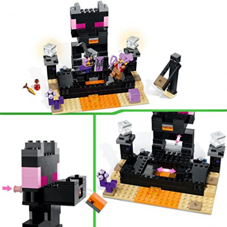 LEGO 21242 Minecraft L’Arène de l’End, Jouet de Combat avec Lave, Figurine Dragon de l'Ender et Enderman, Joueur Contre